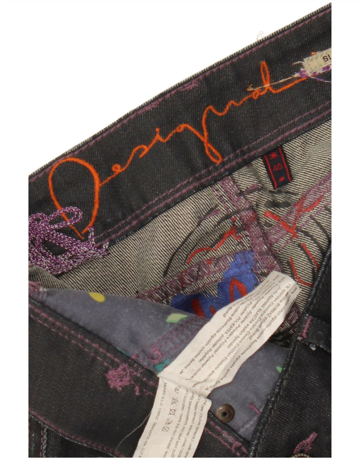 Desigual Womens Graphic Slim Jeans EU 40 Medium W32 L35 Black Cotton