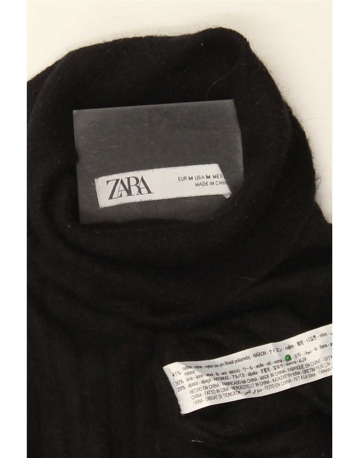 Zara Pull col roulé pour femme UK 12 Medium Noir Nylon