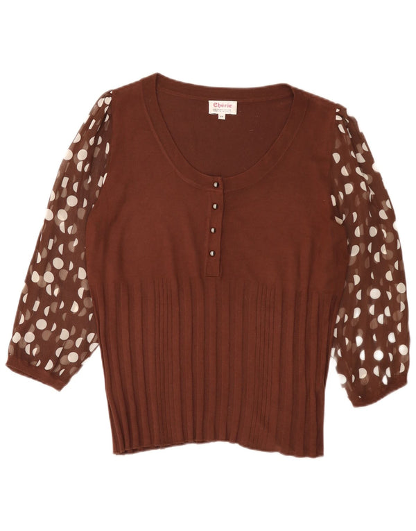 cherie damebluse med 3/4 ærmer UK 18 XL Brun Polka Dot Viscose