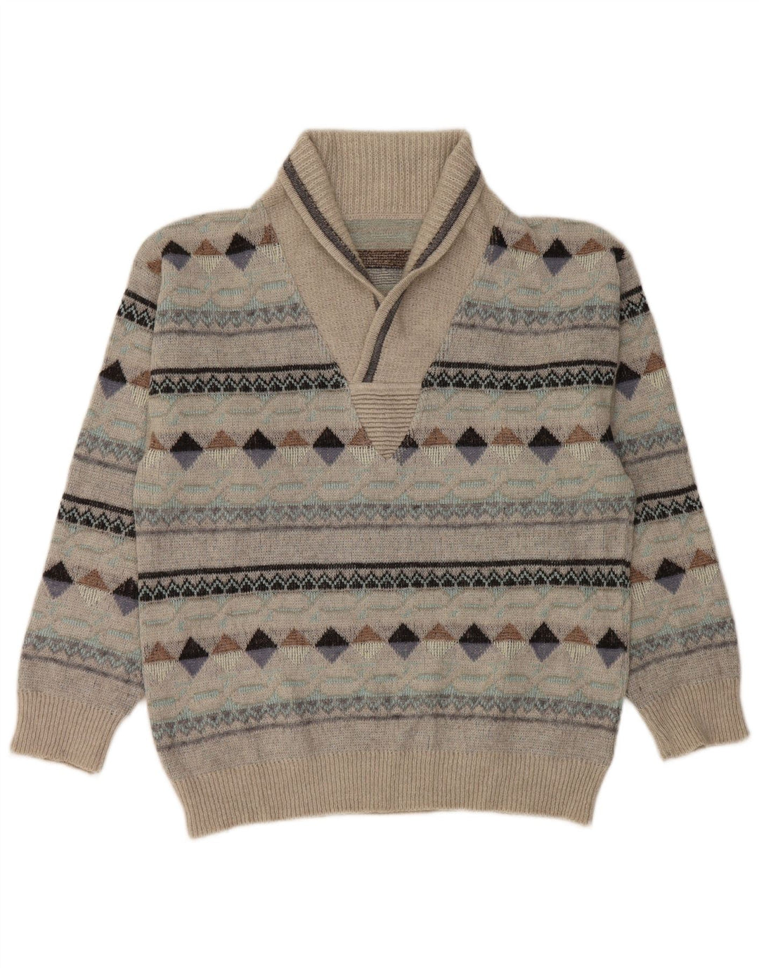 Maglione vintage da uomo con collo a scialle IT 50 Grigio medio Argyle/Diamante