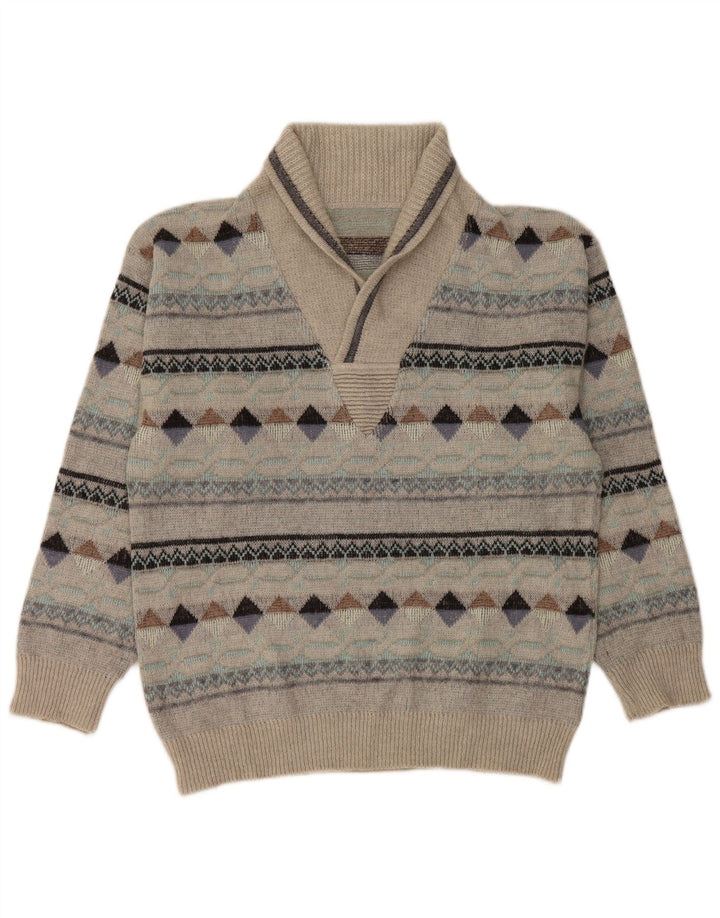 Maglione vintage da uomo con collo a scialle IT 50 Grigio medio Argyle/Diamante