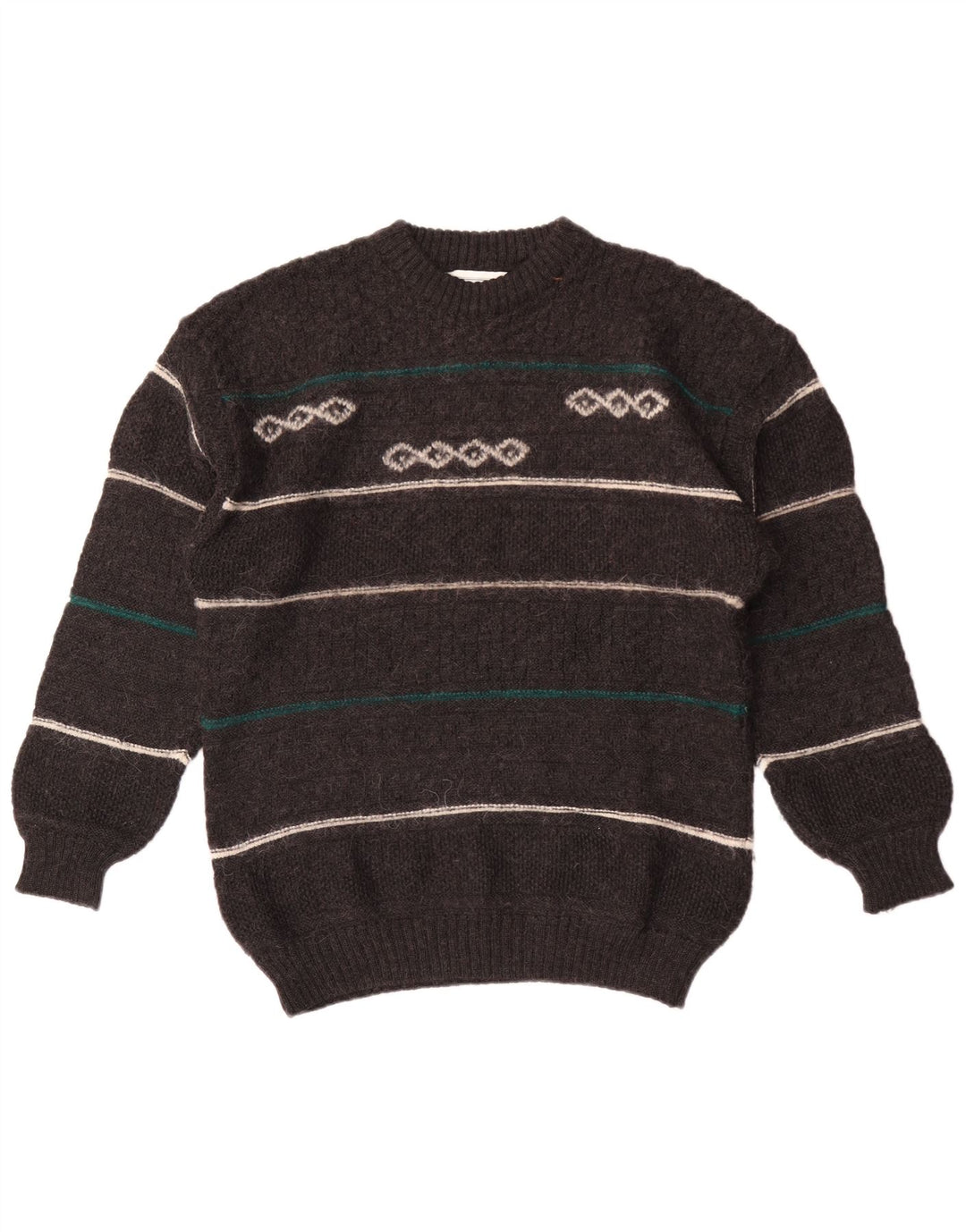 Maglione vintage da uomo girocollo in lana a righe grigio medio