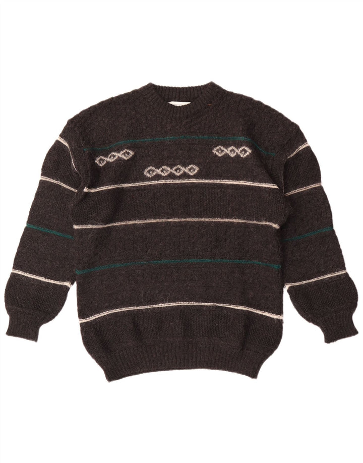 Maglione vintage da uomo girocollo in lana a righe grigio medio