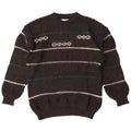 Vintage Mens Crew Neck Jumper Sweater Medium Grey Striped Wool