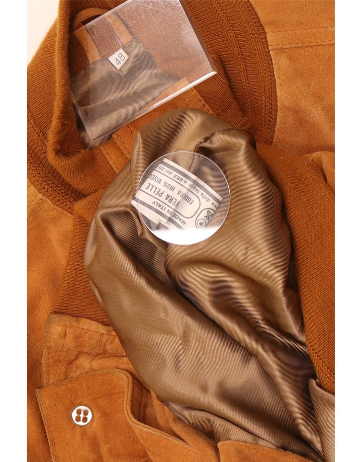 Giubbotto bomber vintage in pelle scamosciata da uomo IT 48 in pelle beige medio