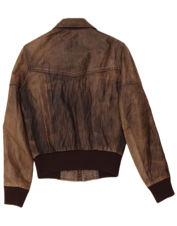 Vintage Womens Leather Jacket UK 6 XS Brown