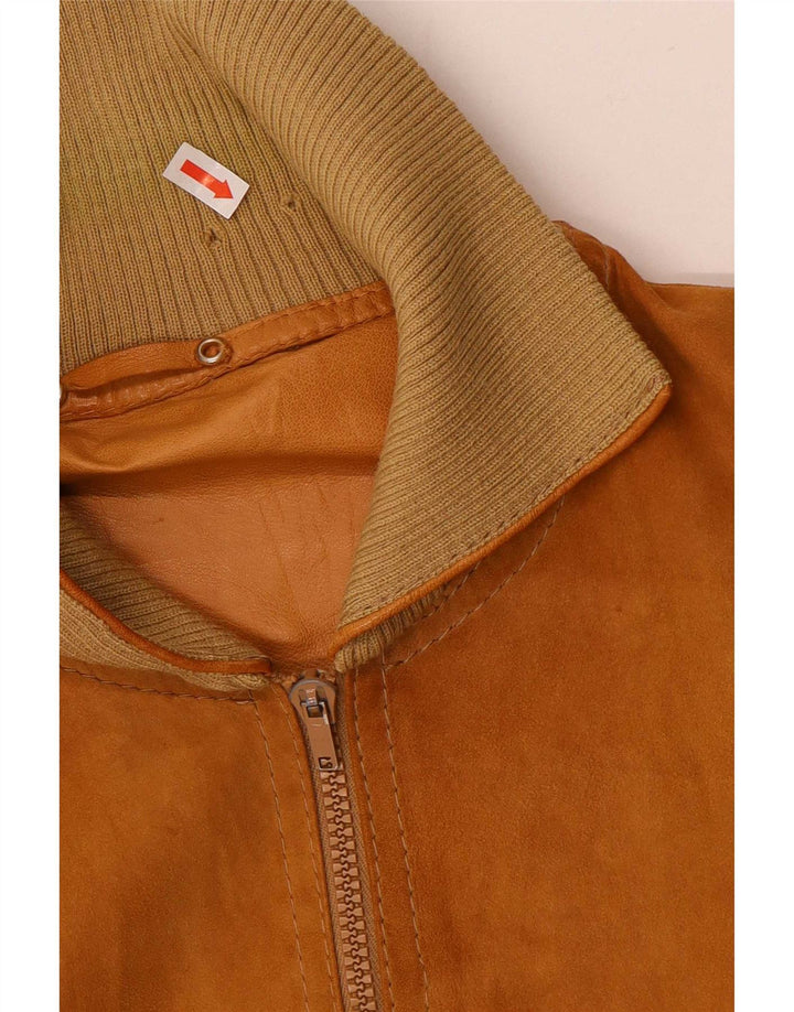Vintage Mens Suede Bomber Jacket UK 36 Small Brown Leather