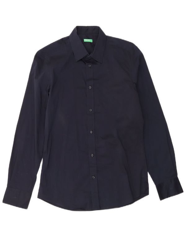Camisa Benetton Hombre Small Azul Marino Algodón