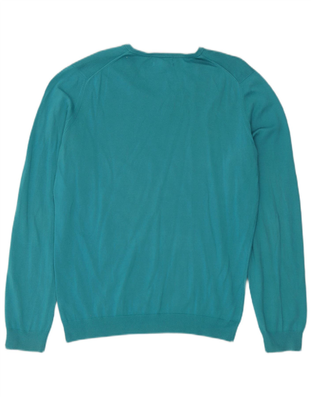 Massimo Dutti Womens V-Neck Jumper Sweater UK 14 Medium Blue Cotton