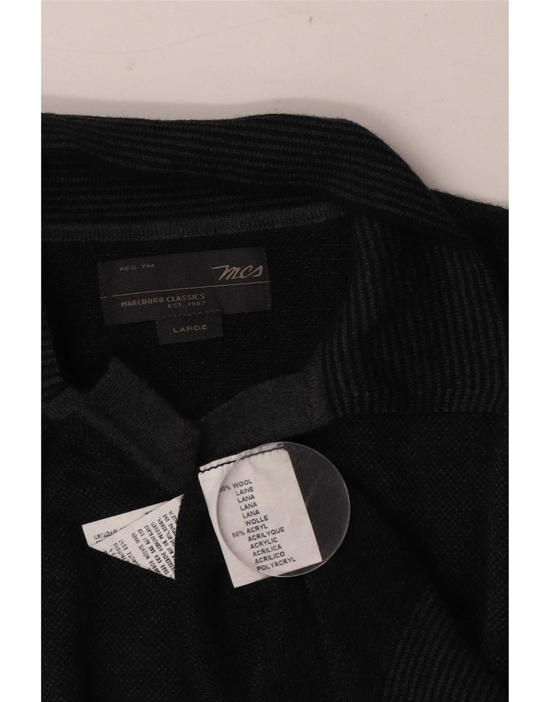 Marlboro Classics Mens Polo Neck Jumper Sweater Large Grey Wool