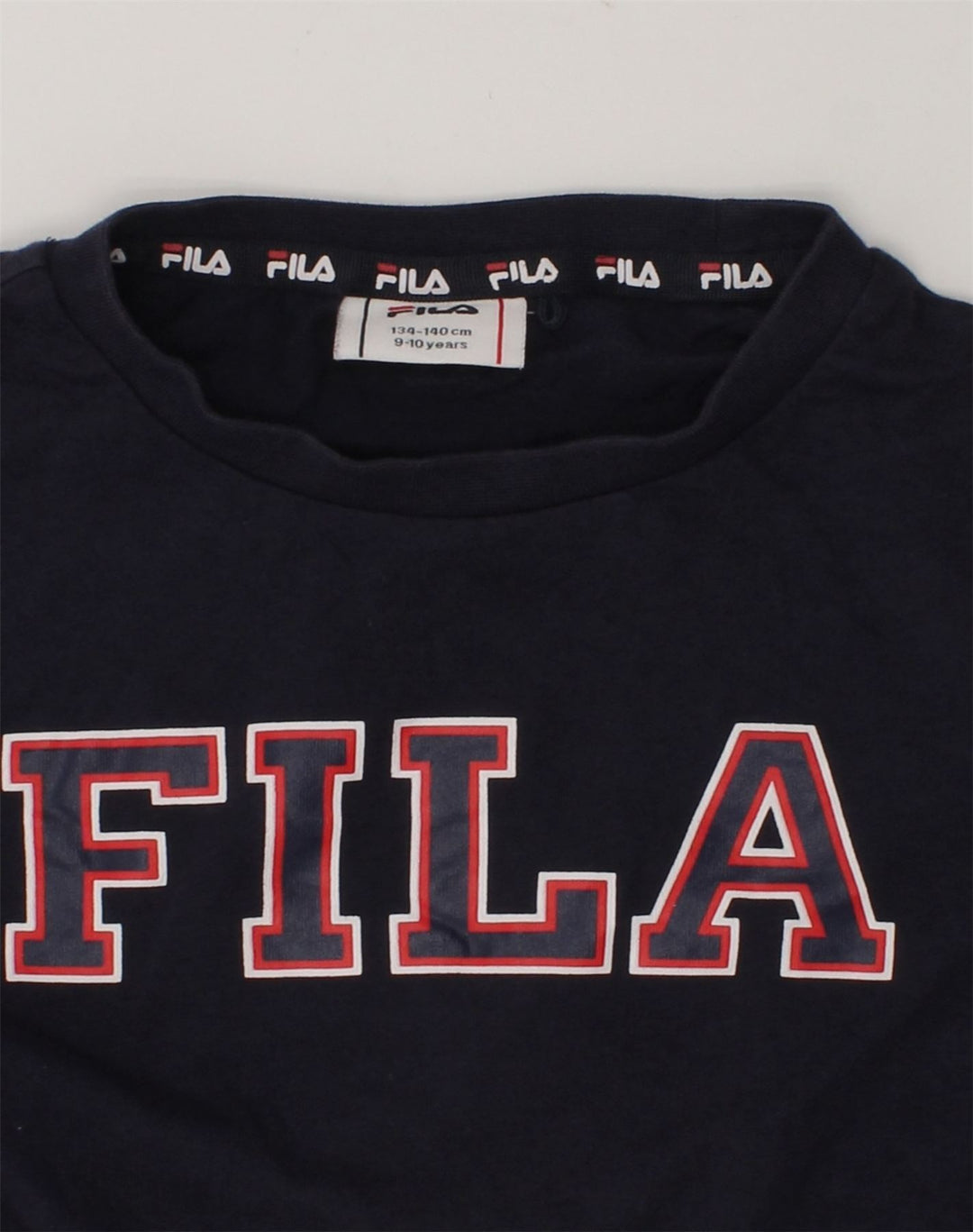 FILA Girls Graphic T-Shirt Dress 9-10 Years Navy Blue Cotton | Vintage Fila | Thrift | Second-Hand Fila | Used Clothing | Messina Hembry 