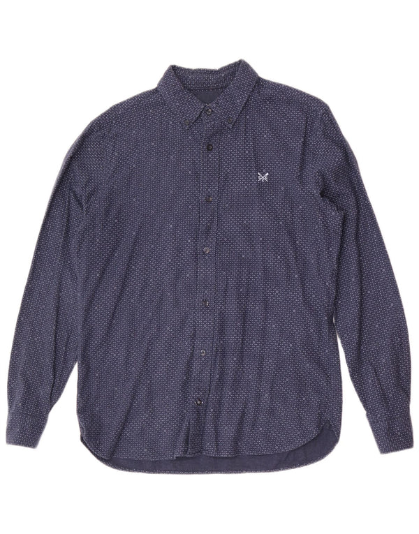 Crew Clothing Mens Slim Fit Shirt Medium Navy Blue Spotted Cotton