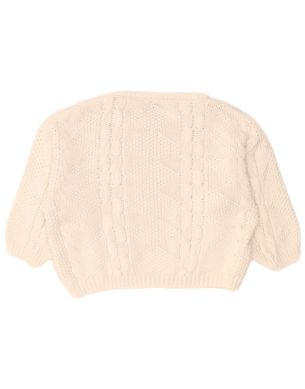 Benetton Dame 3/4-ærmet Crop Boat Neck sweater UK 14 Medium White