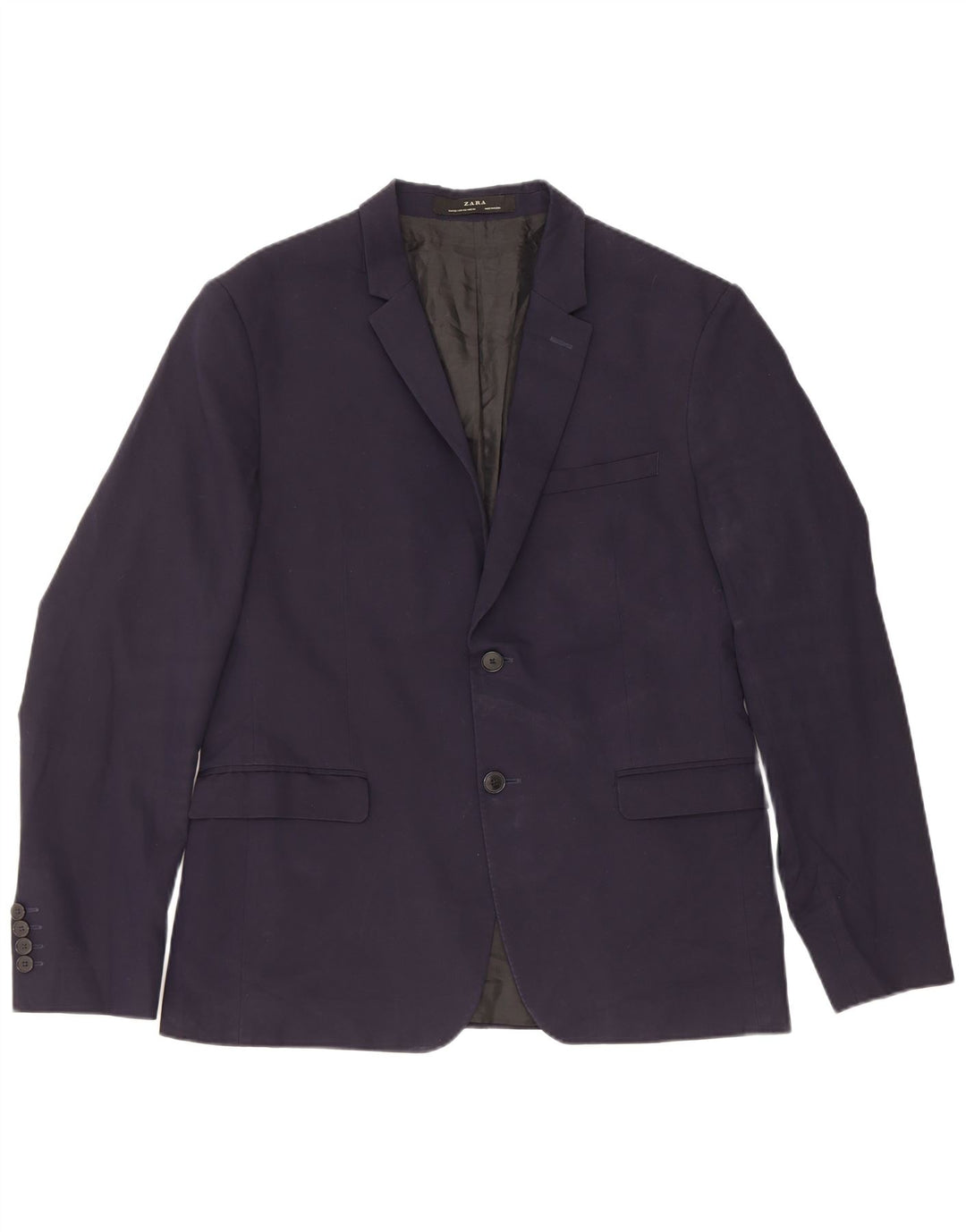 Zara Mens 2 Button Blazer Jacket EU 52 Large Navy Blue Viscose