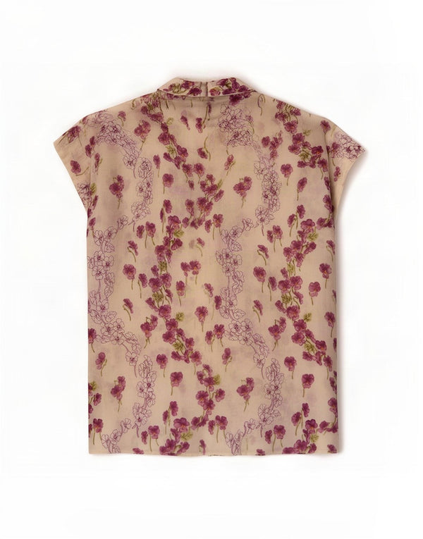 Blusa feminina vintage sem mangas UK 12 médio off white floral