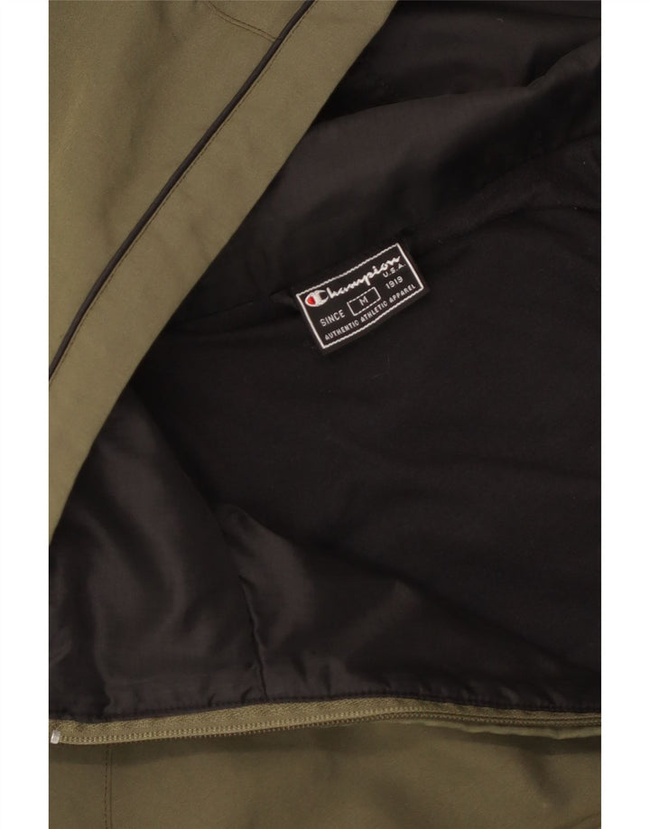 Champion Mens Hooded Windbreaker Jacket UK 38 Medium Khaki Colourblock