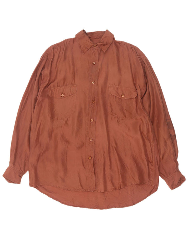 Vintage Womens Oversized Shirt Dress UK 10 Small Brown Silk