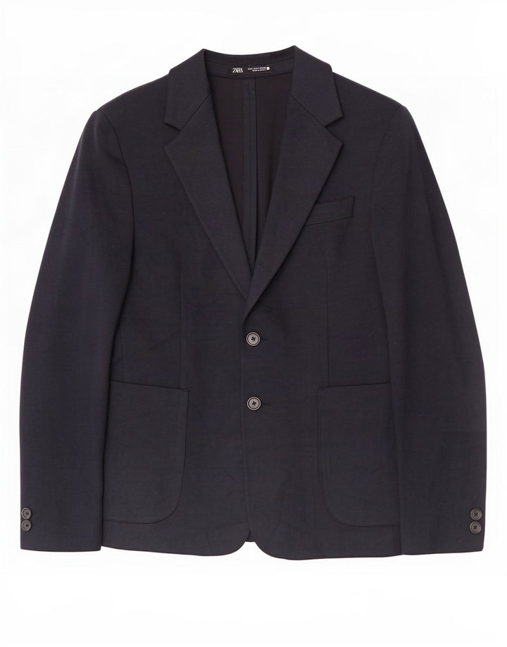 Zara Mens 2 Button Blazer Jacket UK 36 Small Navy Blue Polyester