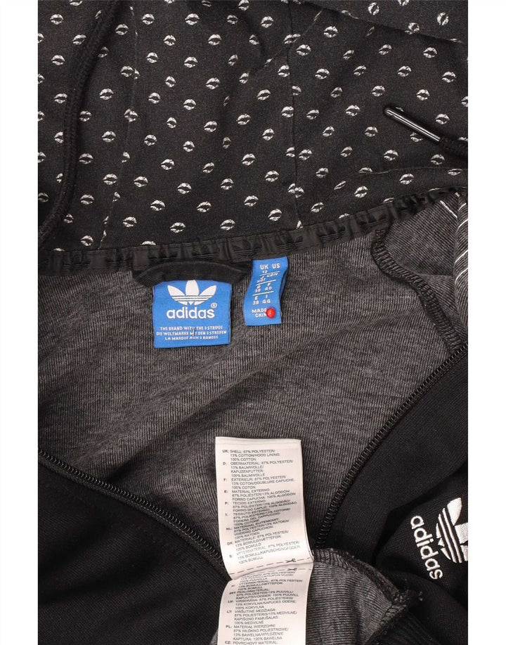 Adidas Womens Graphic Zip Hoodie Sweater UK 12 Medium Black Polyester