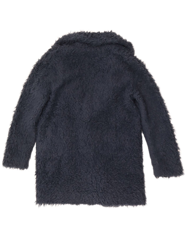 Zara Womens Loose Fit Fausse Fourrure Pardessus UK 10 Petit Bleu Polyester