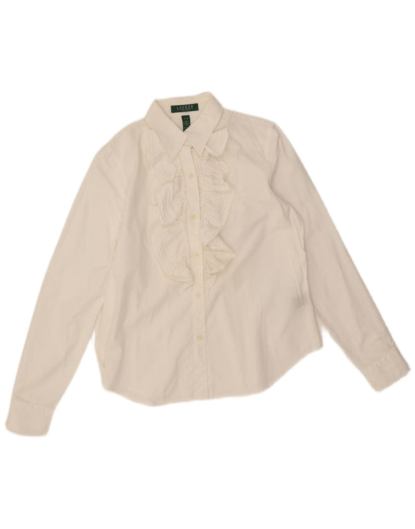 Ralph Lauren Damen Petite Langarmhemd UK 14 Mittelweiß