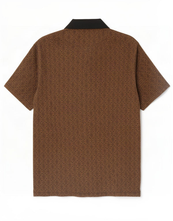 Vintage Mens Polo Shirt Large Brown Colourblock Rayon
