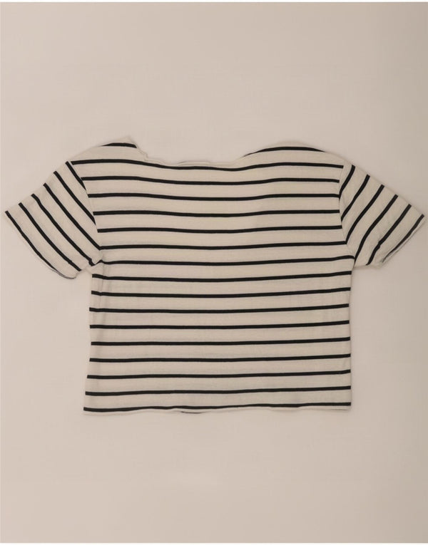 Zara Damen Crop T-Shirt Top UK 10 Small Weiß gestreift
