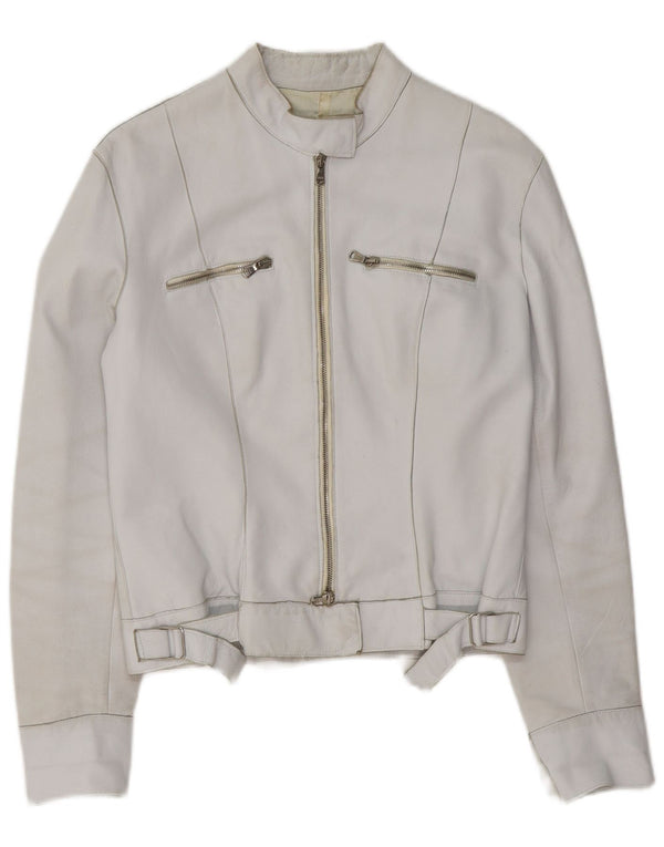 Pinko Chaqueta motera de cuero para mujer UK 10 Small White