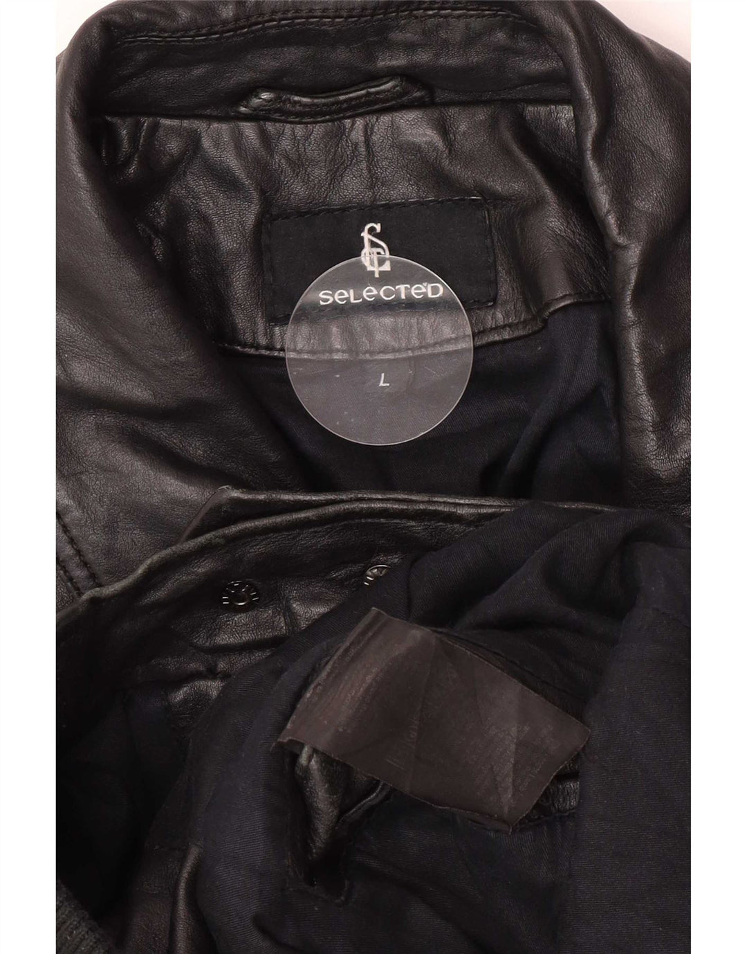 Selected Mens Leather Bomber Jacket UK 40 Large Black