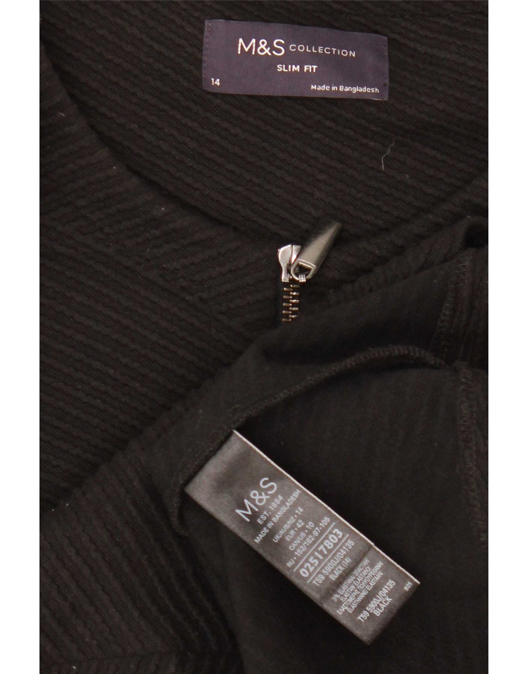 Jaqueta blazer feminina Marks & Spencer com zíper completo Reino Unido 14 médio preto