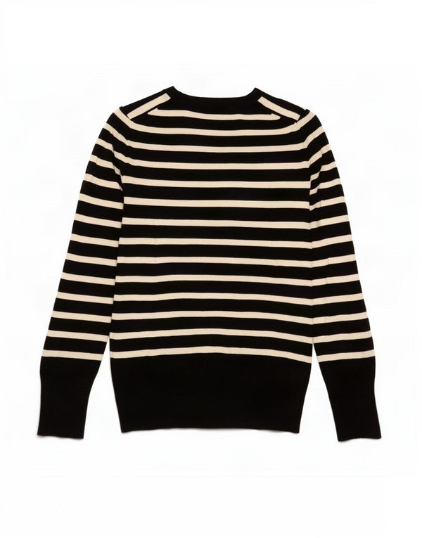 Zara Womens Boat Neck Jumper Sweater UK 12 Medium Black Striped Viscose