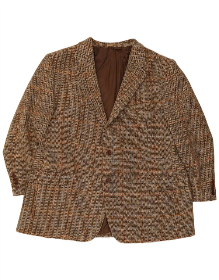 Harris Tweed Mens 2 Button Blazer Jacket UK 42 XL Brown Plaid New Wool