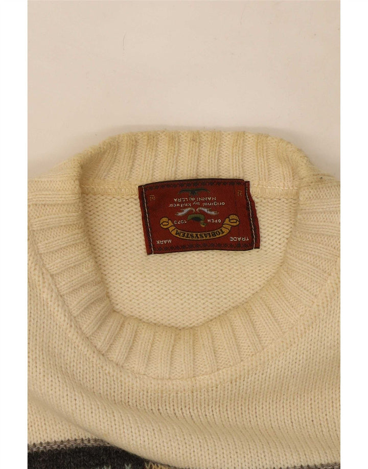 Tobia System Mens Crew Neck Jumper Sweater Medium Beige Geometric