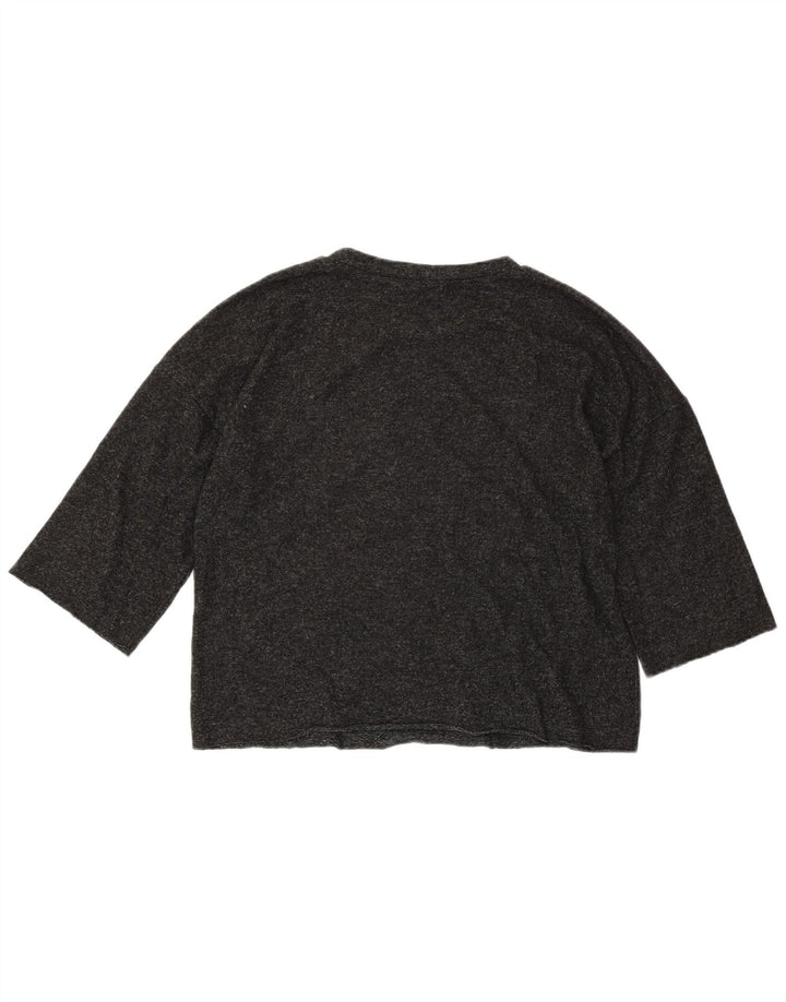 ZARA Womens Oversized Crop Top 3/4 Sleeve UK 10 Small Grey Viscose