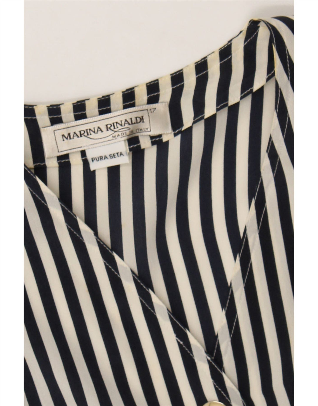 MARINA RINALDI Womens Shirt Blouse Size 17 Small Black Striped Silk Vintage Marina Rinaldi and Second-Hand Marina Rinaldi from Messina Hembry 