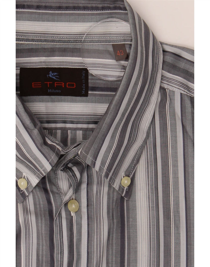 ETRO Mens Milano Shirt Size 43 Large Grey Striped Vintage Etro and Second-Hand Etro from Messina Hembry 