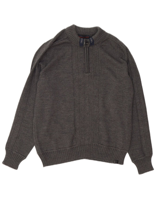 Trussardi Jeans Mens Zip Neck Jumper Sweater Medium Grey Wool