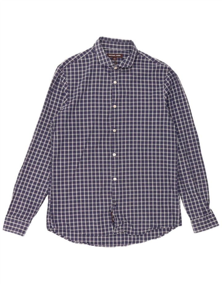 MICHAEL KORS Mens Slim Fit Shirt Medium Navy Blue Check