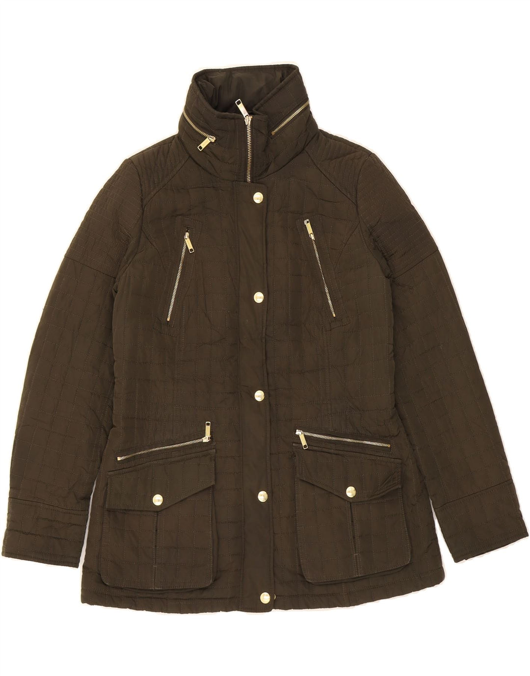MICHAEL KORS Womens Hooded Quilted Jacket UK 14 Medium Khaki Polyester Vintage Michael Kors and Second-Hand Michael Kors from Messina Hembry 