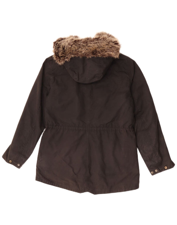 Barbour Dame Hætte Vokset Bomuldsjakke UK 12 Medium Sort
