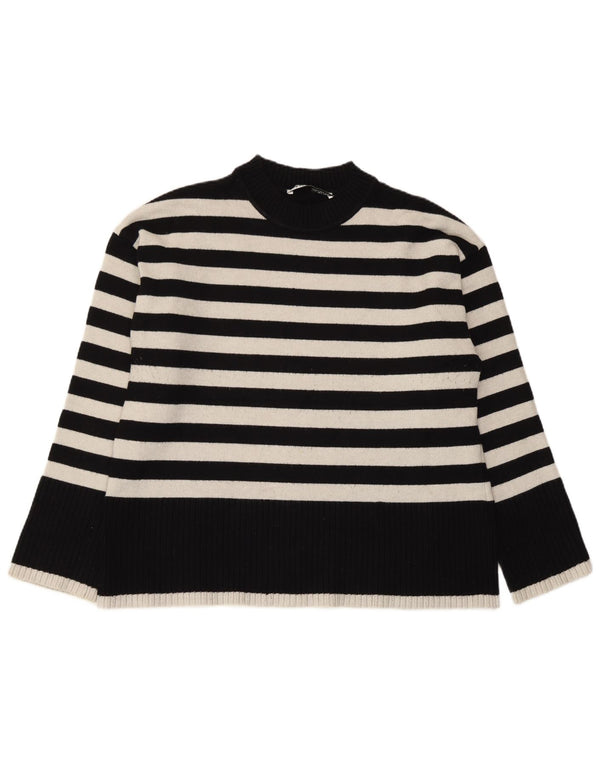 Zara Womens Crew Neck Jumper Sweater UK 14 Medium Navy Blue Striped Viscose