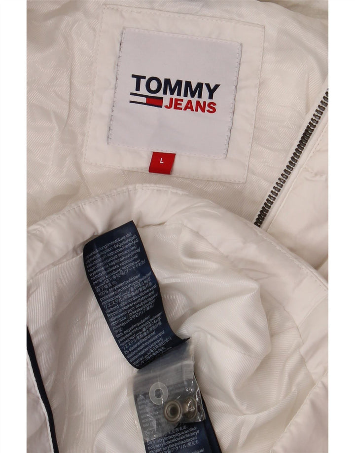 Tommy Hilfiger Womens Hooded Padded Jacket UK 16 Large White Polyester