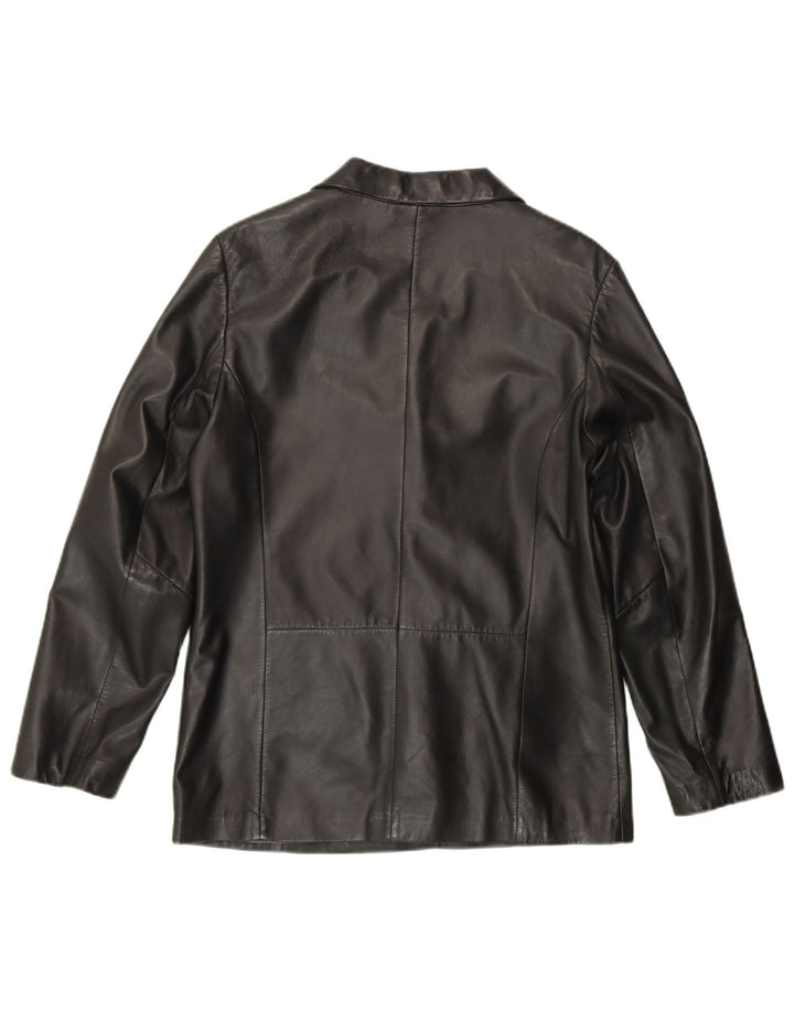Giacca blazer a 3 bottoni da donna Pierre Cardin UK 14 grande in pelle nera