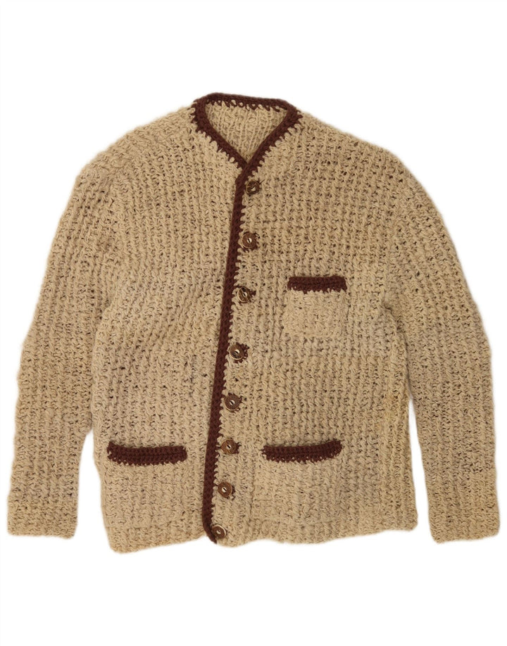 Vintage Womens Cardigan Sweater UK 14 Medium Beige Colourblock