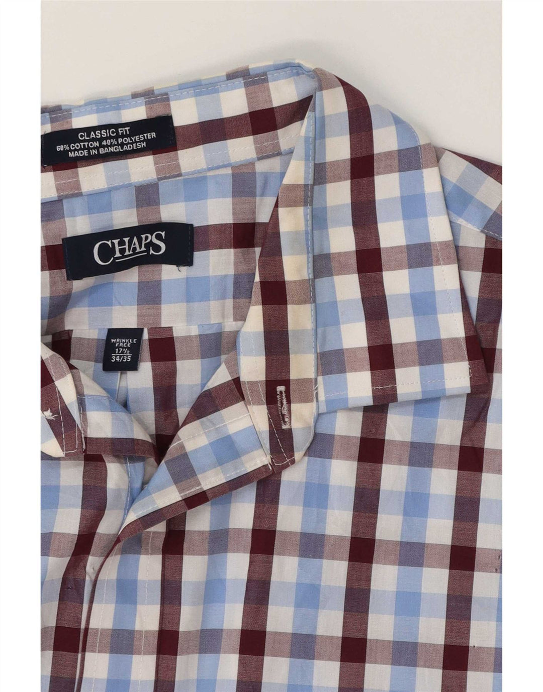 Chaps Mens Classic Fit Shirt Size 17 1/2 XL Blue Check Cotton