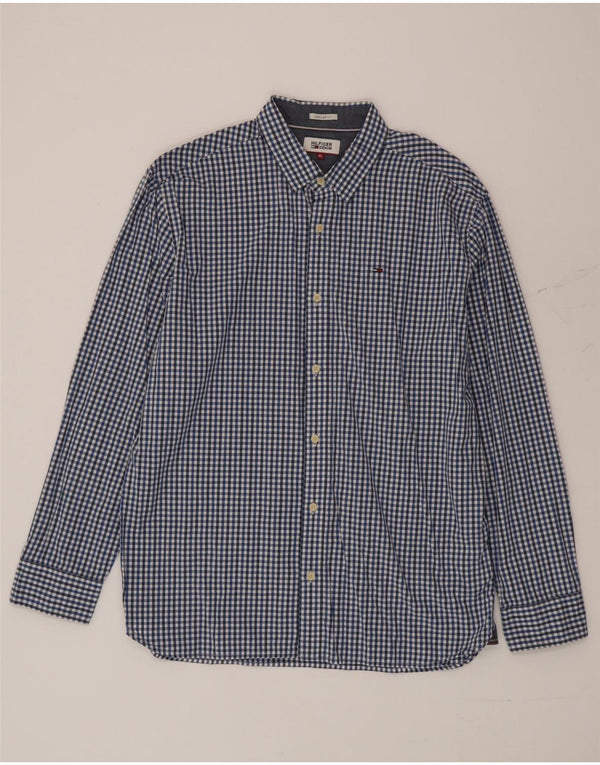 Tommy Hilfiger Mens Regular Fit Shirt XL Blue Gingham Cotton