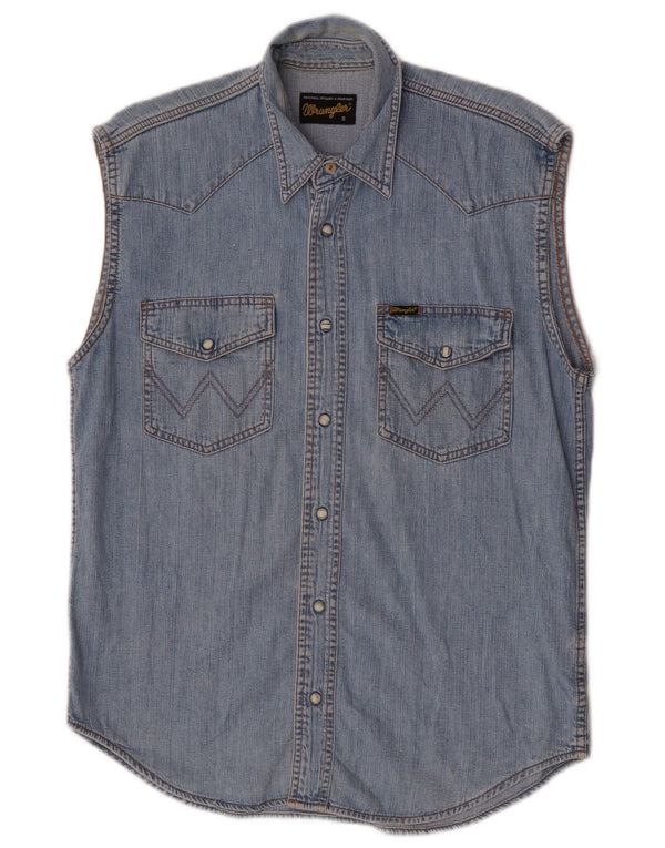 Wrangler Herren ärmelloses Jeanshemd, klein, aus blauer Baumwolle