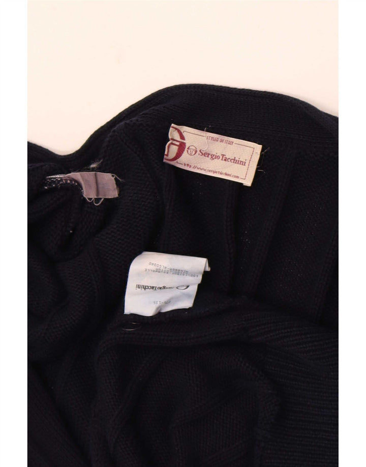 Sergio Tacchini Mens Cardigan Sweater Medium Navy Blue Cotton