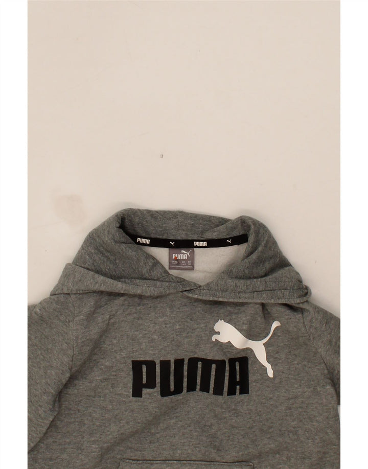 PUMA Boys Graphic Hoodie Jumper 7-8 Years Grey Cotton Vintage Puma and Second-Hand Puma from Messina Hembry 