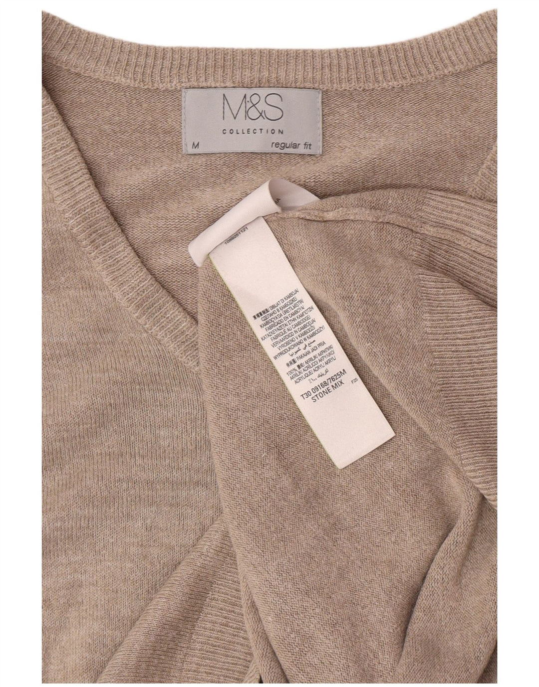 Marks & Spencer Mens Regular Fit V-Neck Jumper Sweater Medium Beige Flecked